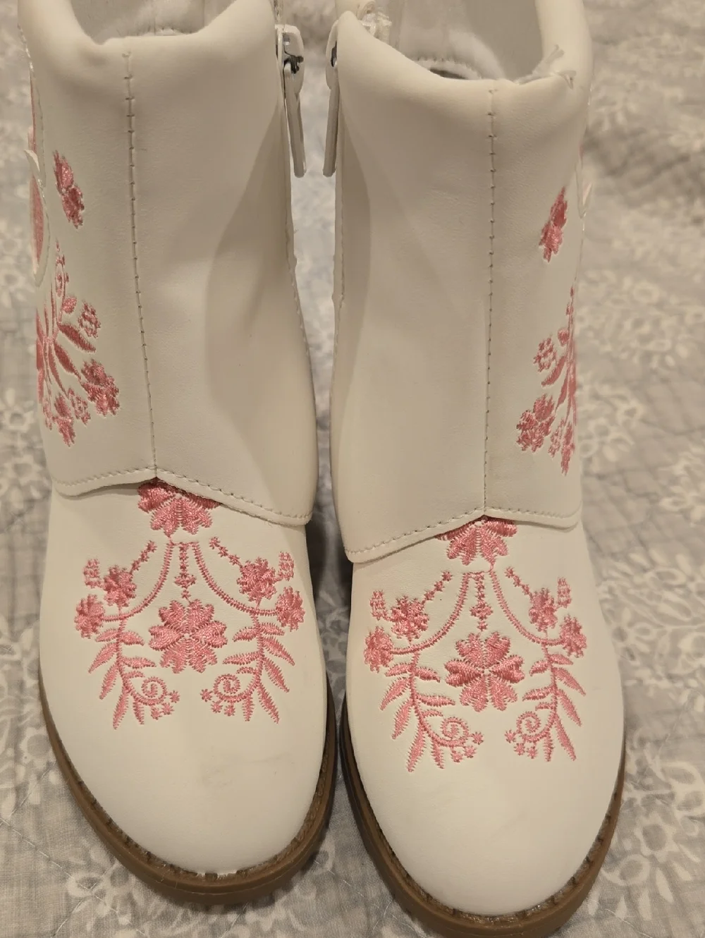 PAWZ White Kids Boots with Pink Glitter Butterfly